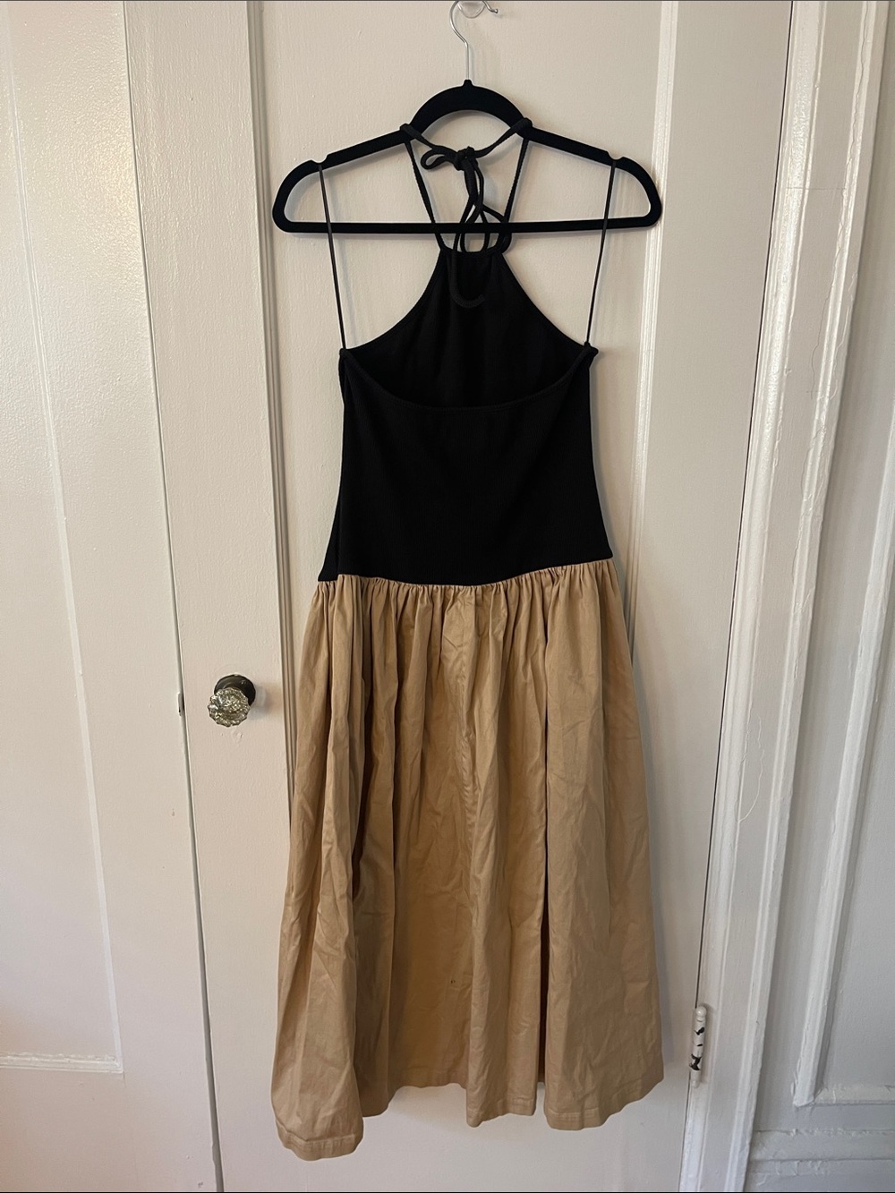Anthropologie Tan Gathered Drop Waist Midi Halter Dress - Picture 10 of 13